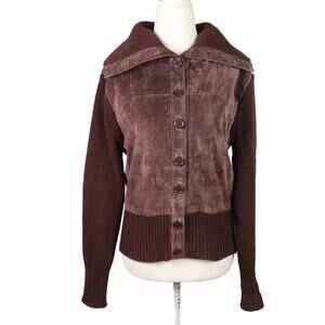 Vintage Y2K Maurice Sasson brown suede leather and knit jacket M